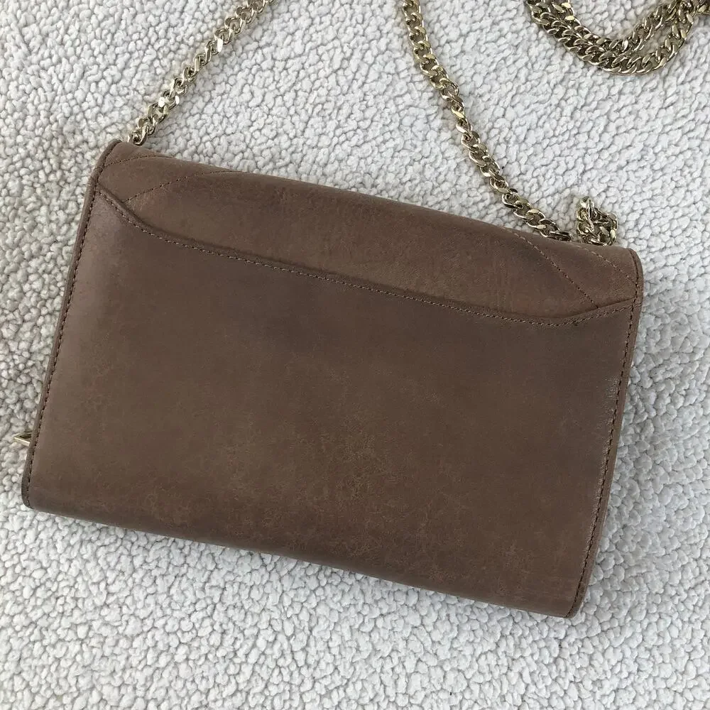 Botkier Soho quilted leather gold removable chain wallet mocha brown